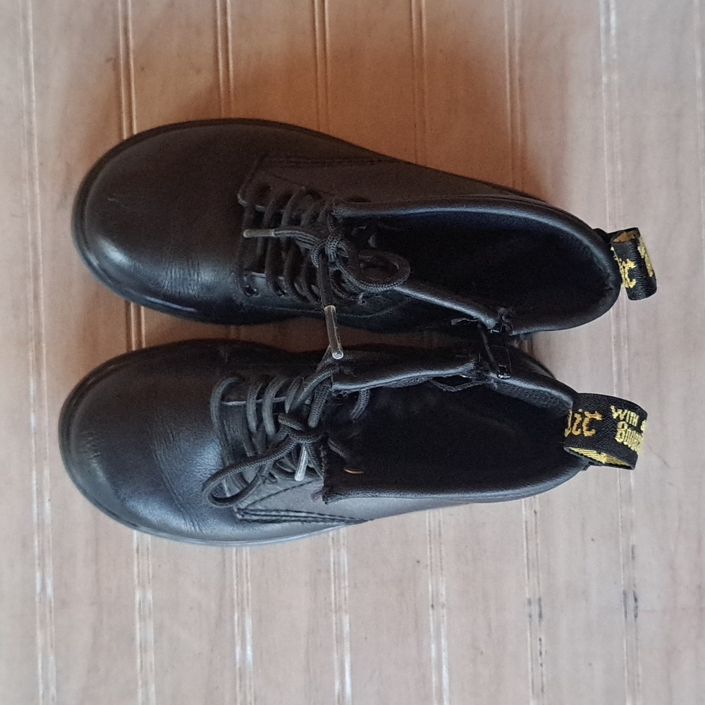 Dr. Martens 1460 T Blk Leather Lace-Up Side Zip Combat Boots Toddler Classic - Picture 3 of 10